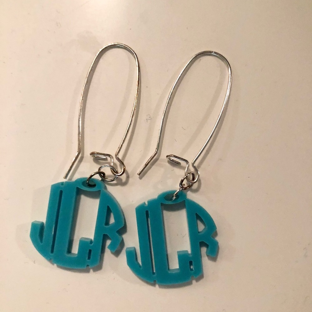 Marleylilly Teal Monogram Earrings JRL Acrylic Dangle Earrings
